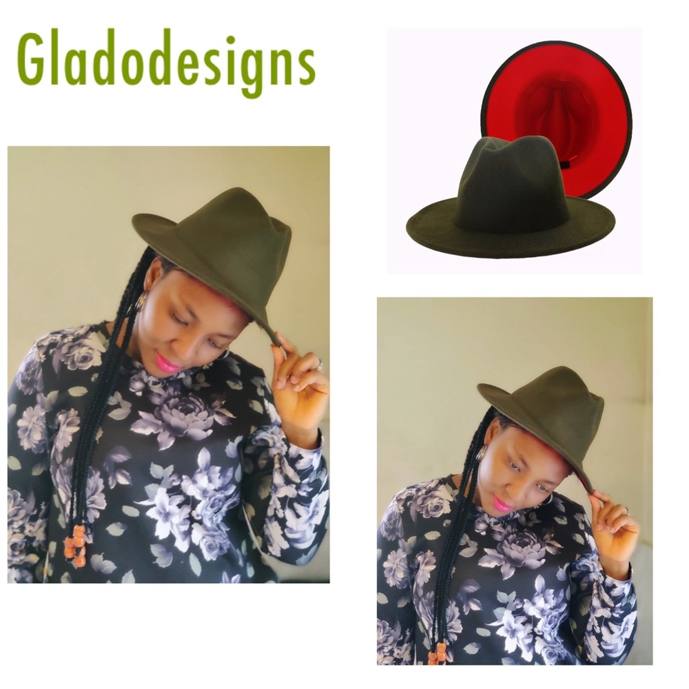 Olive green Unisex Fedora Hat two tone fedora hat